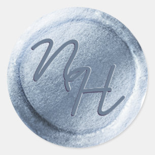 Blaue Metallische Wachssiegel-Initialen-Aufkleber Runder Aufkleber