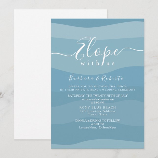 Blaue Micro-Hochzeit Einladung (Vorne/Hinten)