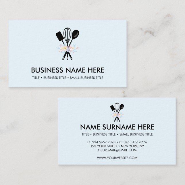 Blaue Minimal Bäckerei Konditorei Pizzeria Visitenkarte (Vorne/Hinten)