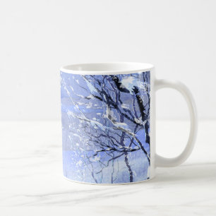 Blaue Minimal Winterwald - Aquarellfärbung Kaffeetasse