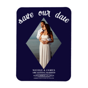 Blaue Minimale Diamant-Foto-Hochzeit - Termin vorm Magnet
