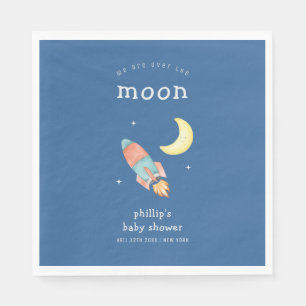 Blaue minimalistische Babyparty über dem Mond-Rake Serviette