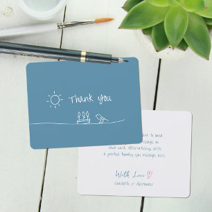 Blaue Minimalistische Blumen Vogel Sonne Zeichnung Dankeskarte