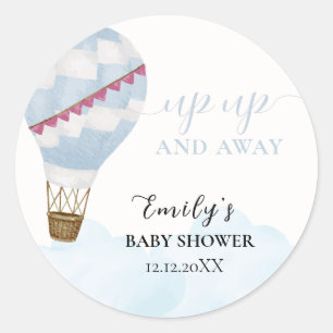 Blaue minimalistische Boho-Heißluftballon-Baby-Par Runder Aufkleber
