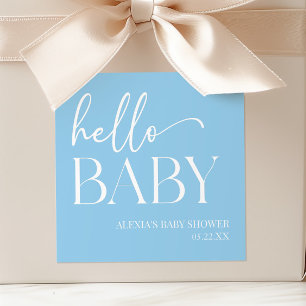 Blaue minimalistische Hallo Baby Baby Shower Quadratischer Aufkleber