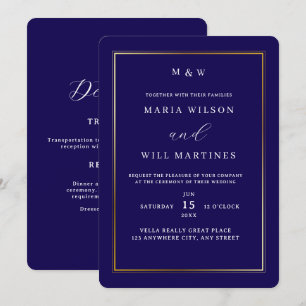 Blaue Minimalistische Hochzeit einladen, elegante Einladung