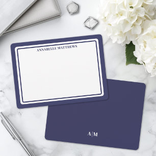 Blaue Minimalistische Monogramm-Randgestaltung Mitteilungskarte