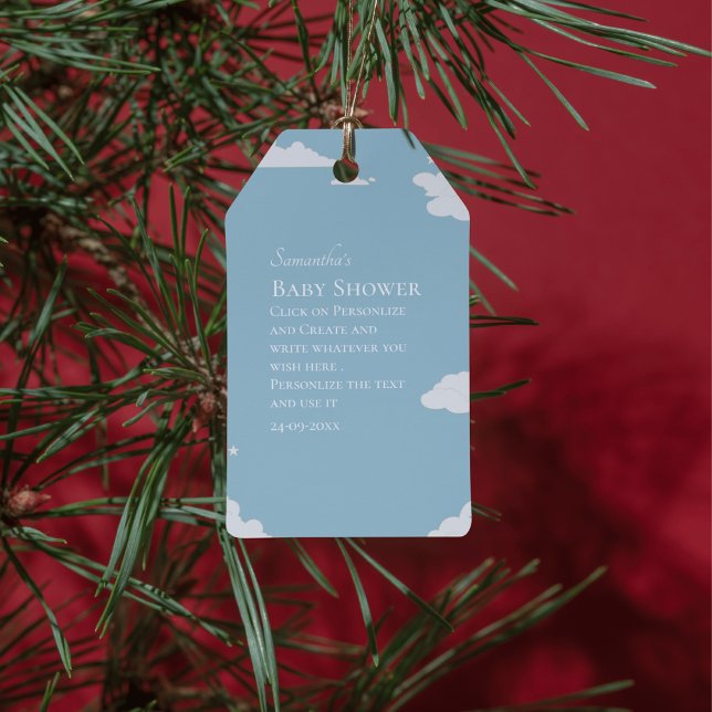 Blaue Minimalistische rustikale Babydusche Geschenkanhänger (Von Creator hochgeladen)