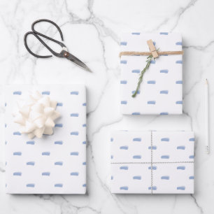 Blaue minimalistische Striche auf Weiß Geschenkpapier Set