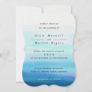 Blaue Minimalistische Wasserfarbenwellen Einladung