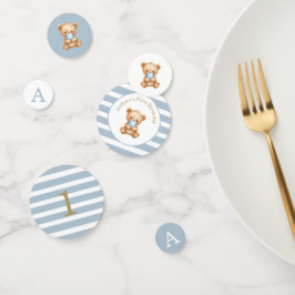 Blaue Minimalstreifen Teddy Bear Geburtstag Konfetti