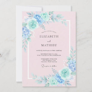 Blaue Minze Florale Künstlerische Hochzeit Einladung