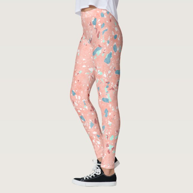 Blaue Minze Grün Weißes Korallenriff Rosa Rosa Ter Leggings (Links)