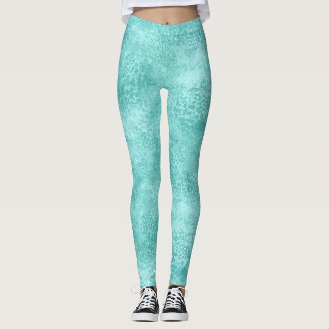Blaue Minze Meer Grüne Korallen Textur Leggings (Vorderseite)