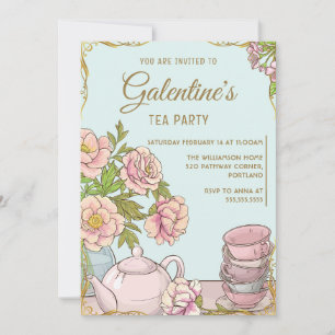 Blaue Minze Vintage Blumen Galentine's Day Tea Par Einladung
