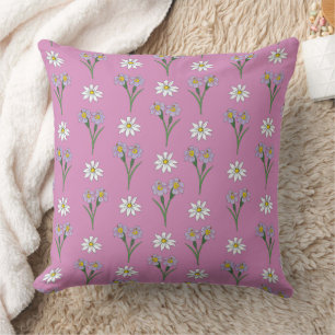 Blaue Mit Augen Gras-Blume und Daisy-Muster in Ros Kissen