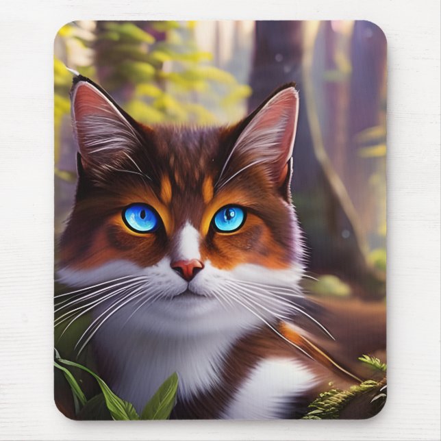 Blaue Mit Augen Katze im4-Wald Mousepad (Vorne)