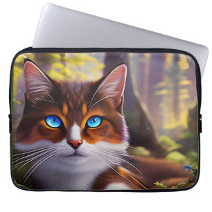 Blaue Mit Augen Katze im Wald Laptopschutzhülle