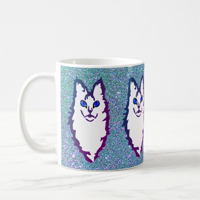 Blaue Mit Augen Katze Kaffeetasse (Links)