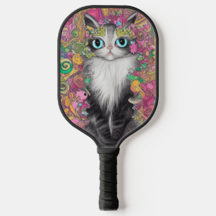 Blaue Mit Augen Katze - komplizierter Hintergrund Pickleball Schläger