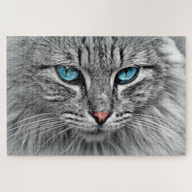 Blaue Mit Augen Katze Puzzle (Horizontal)