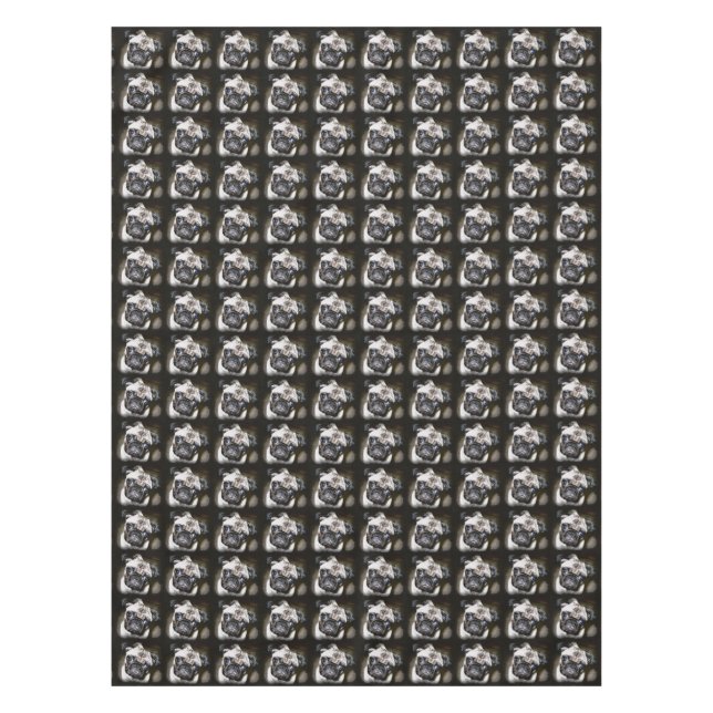 blaue mit Augen Mops schwarz Tischdecke (Vorderseite)
