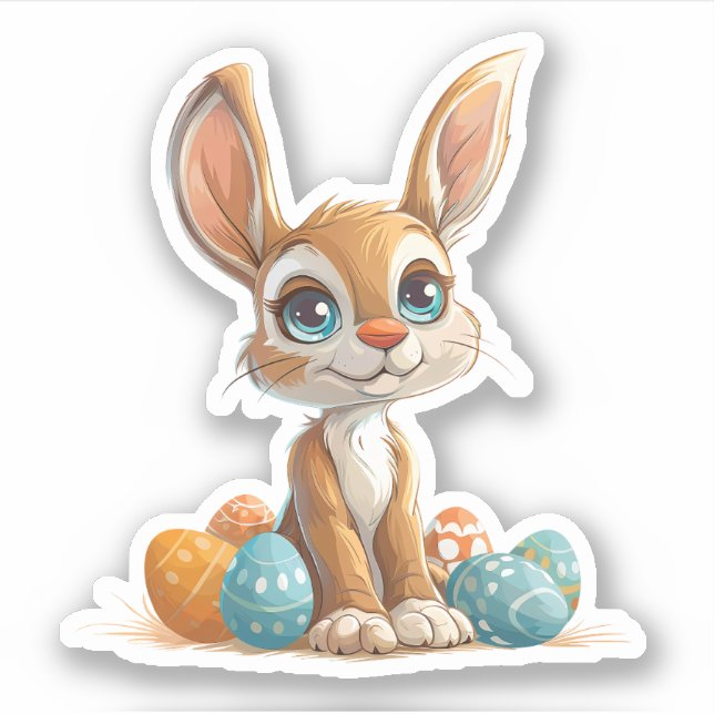 Blaue, Mit Augen Pastelle Bunny mit Ostereiern Aufkleber (Vorderseite)