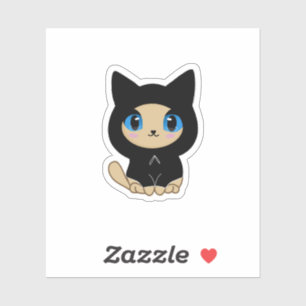 Blaue Mit Augen schwarze Katze auf blauem Hintergr Aufkleber