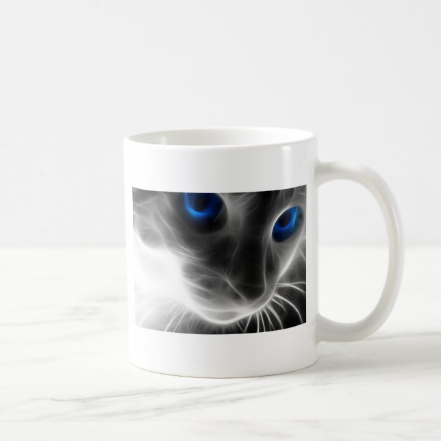 Blaue mit Augen Schwarzweiss-Kitty-Katze Kaffeetasse (Rechts)