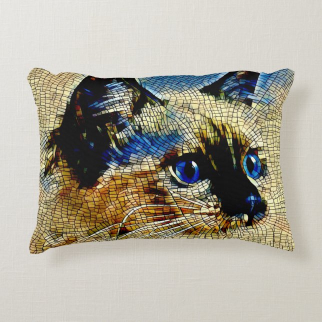 Blaue Mit Augen siamesische Katze Mosaikfliesen Dekokissen (Vorderseite)