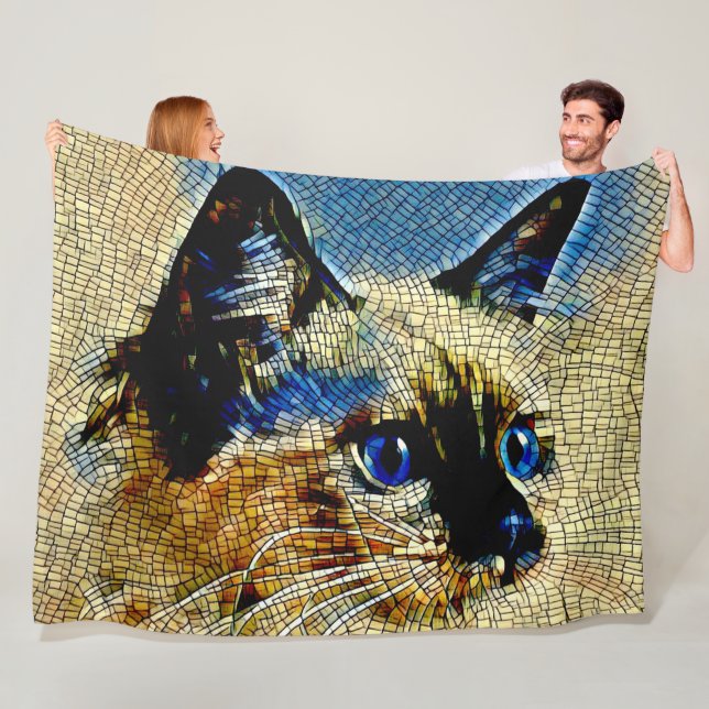 Blaue Mit Augen siamesische Katze Mosaikfliesen Fleecedecke (Beispiel)