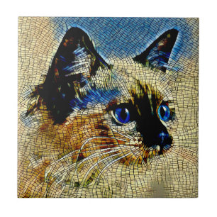 Blaue Mit Augen siamesische Katze Mosaikfliesen Fliese