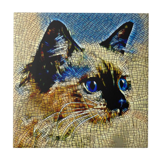 Blaue Mit Augen siamesische Katze Mosaikfliesen Fliese (Vorderseite)