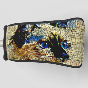 Blaue Mit Augen siamesische Katze Mosaikfliesen Golf Headcover