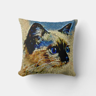Blaue Mit Augen siamesische Katze Mosaikfliesen Kissen