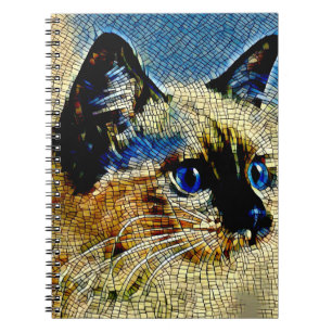 Blaue Mit Augen siamesische Katze Mosaikfliesen Notizblock
