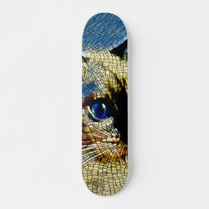 Blaue Mit Augen siamesische Katze Mosaikfliesen Skateboard