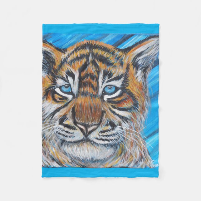 Blaue Mit Augen Tiger-Malerei Fleecedecke (Vorderseite)
