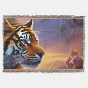 Blaue Mit Augen Tiger und rosa Blume Decke