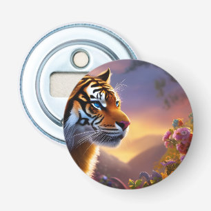 Blaue Mit Augen Tiger und rosa Blume Flaschenöffner