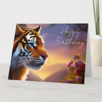 Blaue Mit Augen Tiger und rosa Blume
