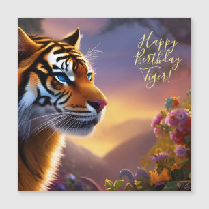 Blaue Mit Augen Tiger und rosa Blume Magnetkarte