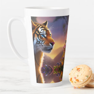 Blaue Mit Augen Tiger und rosa Blume Milchtasse