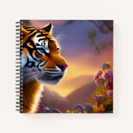 Blaue Mit Augen Tiger und rosa Blume Notizbuch