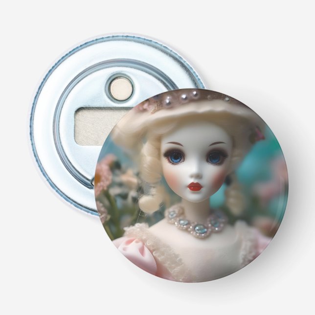 Blaue Mit Augen Vintage Puppe Flaschenöffner (Vorderseite)