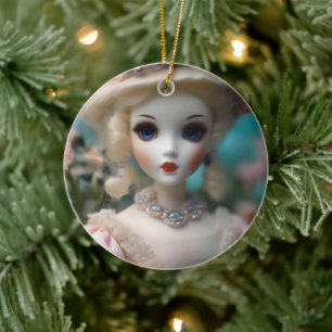 Blaue Mit Augen Vintage Puppe Keramik Ornament