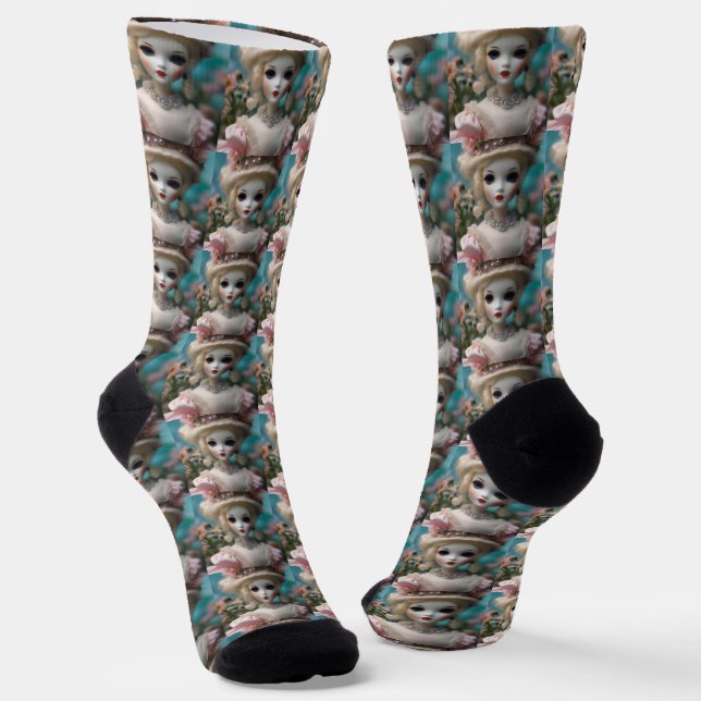 Blaue Mit Augen Vintage Puppe Socken (Gewinkelt)