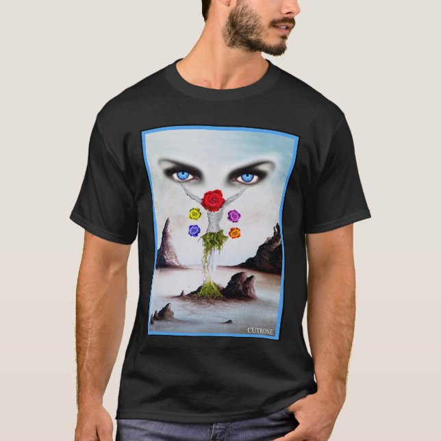 Blaue Mit Augen Welt T-Shirt (Vorderseite)