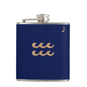 Blaue Mit Monogramm Flasche - Zodiac - Aquarius Flachmann