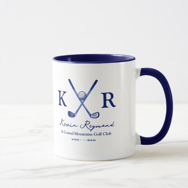 Blaue Mit Monogramm Tasse für einen Golfer (Rechts)